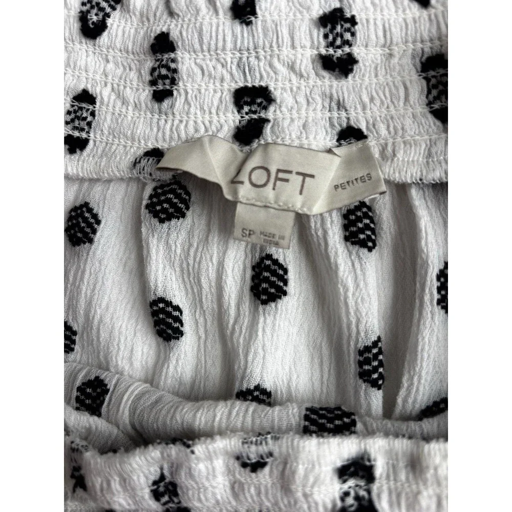 Loft Blouse Women's SP Petite Small White Black 3D Textured Embellished Puff